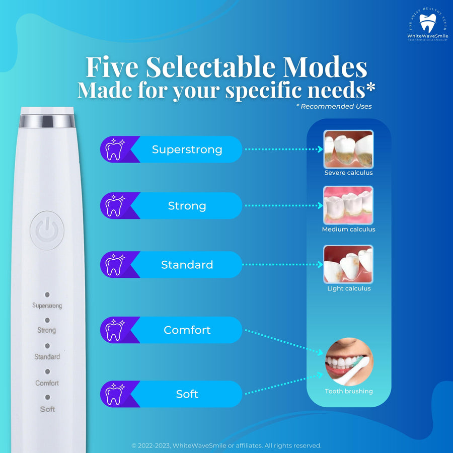 Best home electric dental scaler includes five selectable speed modes from soft to superstrong for best calculus removal. Erase tartar at home easily with Oral Refresh from WhiteWaveSmile