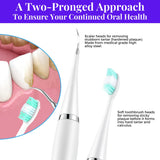 Electric dental scaler with safe effective steel scaler heads to remove tartar and toothbrush function to remove plaque and keep teeth white. Oral Refresh from WhiteWaveSmile.